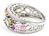 Multi-Gem Simulants Rhodium Over Sterling Silver Ring 4.14ctw