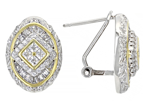 White Cubic Zirconia Rhodium And 14k Yellow Gold Over Sterling Silver Earrings 2.34ctw