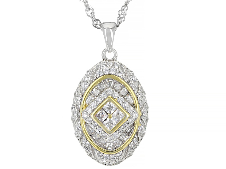 White Cubic Zirconia Rhodium And 14k Yellow Gold Over Sterling Silver Pendant 1.31ctw