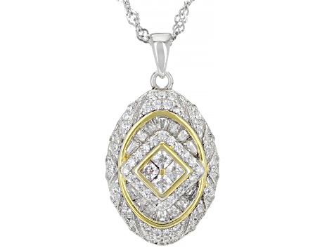 White Cubic Zirconia Rhodium And 14k Yellow Gold Over Sterling Silver Pendant 1.31ctw