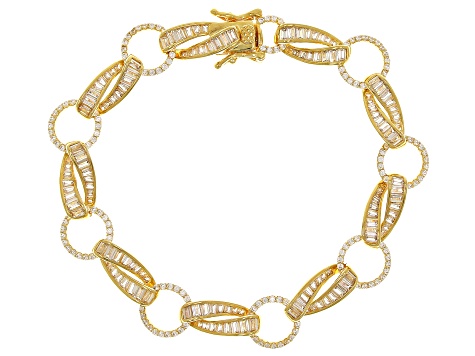 White Cubic Zirconia 18k Yellow Gold Over Sterling Silver Tennis Bracelet 8.48ctw