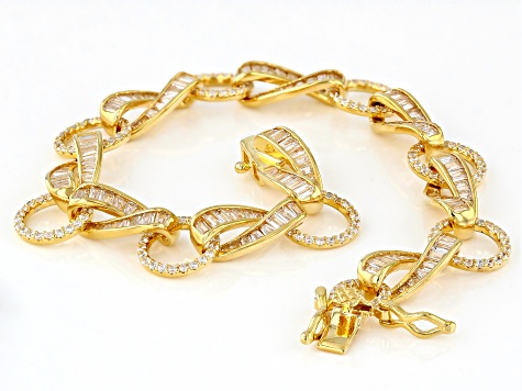 White Cubic Zirconia 18k Yellow Gold Over Sterling Silver Tennis Bracelet 8.48ctw