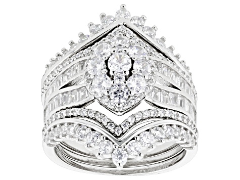 White Cubic Zirconia Platinum Over Sterling Silver Ring Set 3.86ctw