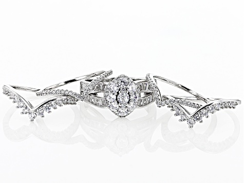 White Cubic Zirconia Platinum Over Sterling Silver Ring Set 3.86ctw