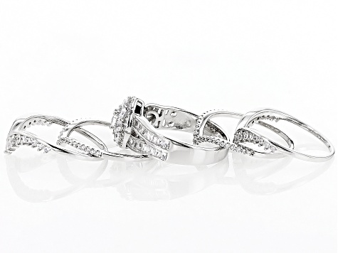 White Cubic Zirconia Platinum Over Sterling Silver Ring Set 3.86ctw