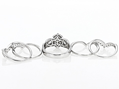 White Cubic Zirconia Platinum Over Sterling Silver Ring Set 3.86ctw