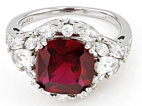 Lab Created Ruby And White Cubic Zirconia Platinum Over Sterling Silver Ring 6.23ctw