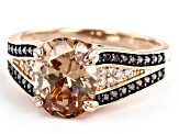 Champagne, Mocha, And White Cubic Zirconia Black Rhodium And 18k Rose Gold Over Sterling Silver Ring