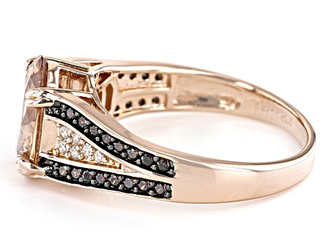 Champagne, Mocha, And White Cubic Zirconia Black Rhodium And 18k Rose Gold Over Sterling Silver Ring