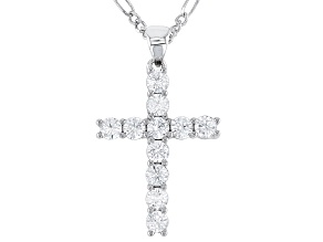 White Cubic Zirconia Rhodium Over Sterling Silver Cross Pendant With Chain 1.98ctw