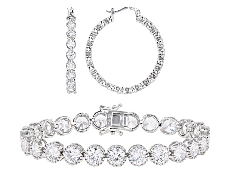 White Cubic Zirconia Rhodium Over Sterling Silver Jewelry Set 36.26ctw