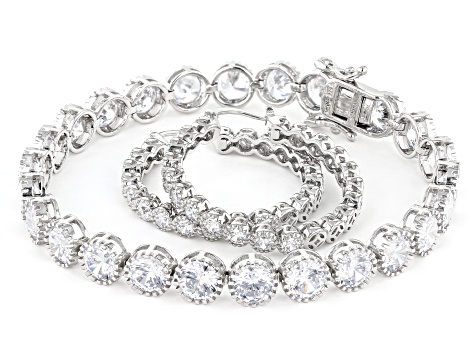 White Cubic Zirconia Rhodium Over Sterling Silver Jewelry Set 36.26ctw