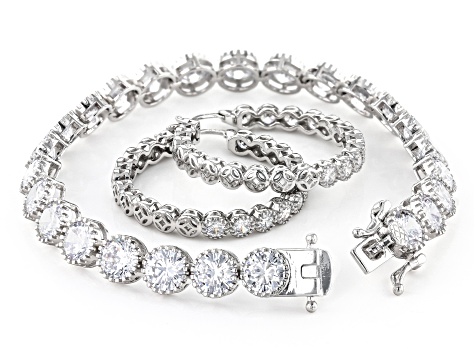 White Cubic Zirconia Rhodium Over Sterling Silver Jewelry Set 36.26ctw