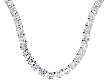 Picture of White Cubic Zirconia Rhodium Over Sterling Silver Asscher Cut Tennis Necklace 84.42ctw