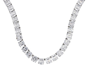 White Cubic Zirconia Rhodium Over Sterling Silver Asscher Cut Tennis Necklace 84.42ctw