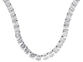 White Cubic Zirconia Rhodium Over Sterling Silver Asscher Cut Tennis Necklace 84.42ctw