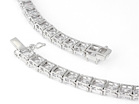 White Cubic Zirconia Rhodium Over Sterling Silver Asscher Cut Tennis Necklace 84.42ctw