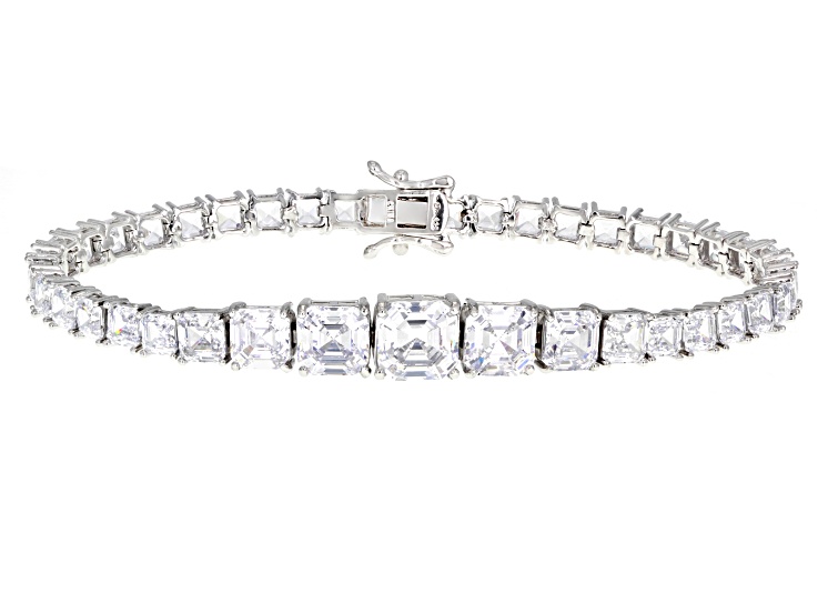 White Cubic Zirconia Rhodium Over Sterling Silver Asscher