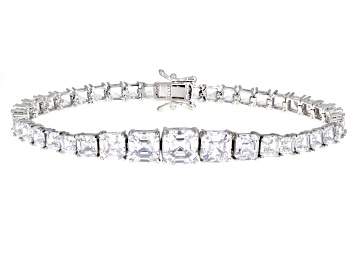 Picture of White Cubic Zirconia Rhodium Over Sterling Silver Asscher Cut Tennis Bracelet 25.16ctw