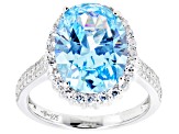 Blue And White Cubic Zirconia Rhodium Over Sterling Silver Ring 9.23ctw