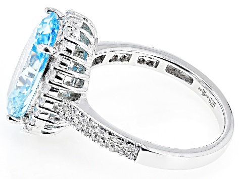 Blue And White Cubic Zirconia Rhodium Over Sterling Silver Ring 9.23ctw