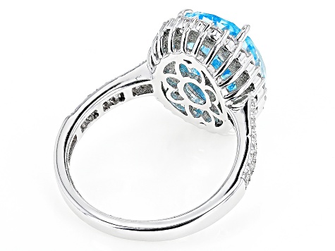 Blue And White Cubic Zirconia Rhodium Over Sterling Silver Ring 9.23ctw