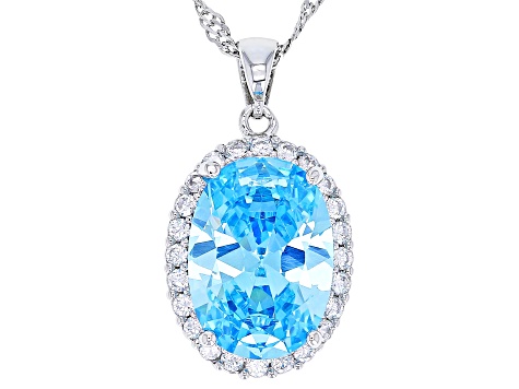 Blue And White Cubic Zirconia Rhodium Over Silver Pendant With Chain 8.98ctw