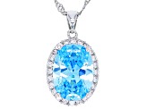 Blue And White Cubic Zirconia Rhodium Over Silver Pendant With Chain 8.98ctw