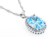 Blue And White Cubic Zirconia Rhodium Over Silver Pendant With Chain 8.98ctw