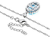 Blue And White Cubic Zirconia Rhodium Over Silver Pendant With Chain 8.98ctw