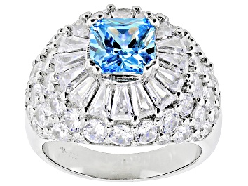 Picture of Blue And White Cubic Zirconia Rhodium Over Sterling Silver Ring 9.30ctw