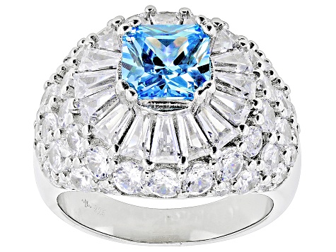 Blue And White Cubic Zirconia Rhodium Over Sterling Silver Ring 9.30ctw