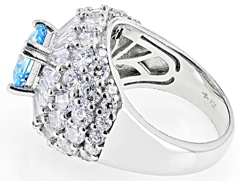 Blue And White Cubic Zirconia Rhodium Over Sterling Silver Ring 9.30ctw