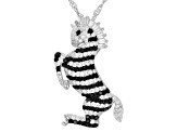 Black Spinel and White Cubic Zirconia Rhodium Over Sterling Silver Zebra Pendant 1.61ctw