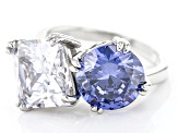 Blue And White Cubic Zirconia Rhodium Over Sterling Silver Ring 13.14ctw