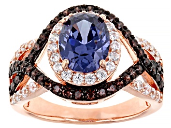 Picture of Blue, Mocha, and White Cubic Zirconia 18k Rose Gold Over Sterling Silver Ring 4.46ctw