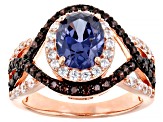 Blue, Mocha, and White Cubic Zirconia 18k Rose Gold Over Sterling Silver Ring 4.46ctw