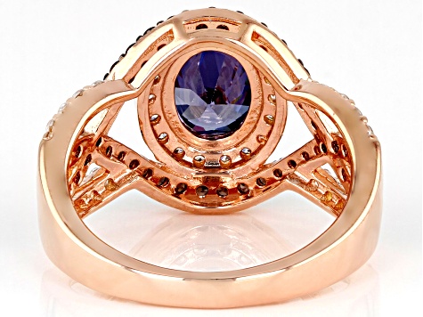 Blue, Mocha, and White Cubic Zirconia 18k Rose Gold Over Sterling Silver Ring 4.46ctw