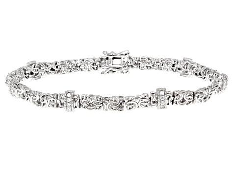 White Cubic Zirconia Rhodium Over Sterling Silver Byzantine Bracelet 0.46ctw