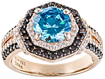 Picture of Blue, Brown, And White Cubic Zirconia 18k Rose Gold Over Sterling Silver Ring 4.24ctw