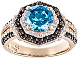 Blue, Brown, And White Cubic Zirconia 18k Rose Gold Over Sterling Silver Ring 4.24ctw