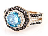 Blue, Brown, And White Cubic Zirconia 18k Rose Gold Over Sterling Silver Ring 4.24ctw