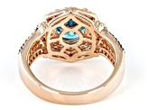 Blue, Brown, And White Cubic Zirconia 18k Rose Gold Over Sterling Silver Ring 4.24ctw