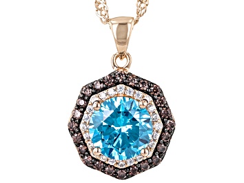 Picture of Blue, Brown, And White Cubic Zirconia 18k Rose Gold Over Sterling Silver Pendant With Chain 3.65ctw