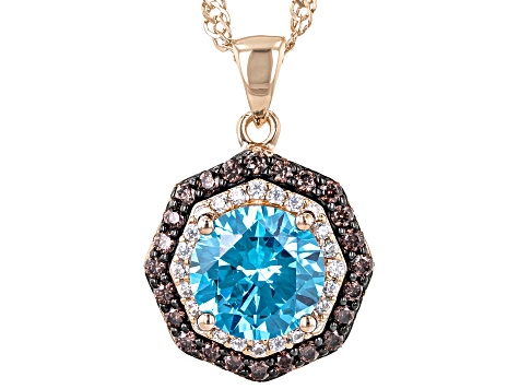 Blue, Brown, And White Cubic Zirconia 18k Rose Gold Over Sterling Silver Pendant With Chain 3.65ctw