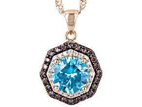 Blue, Brown, And White Cubic Zirconia 18k Rose Gold Over Sterling Silver Pendant With Chain 3.65ctw