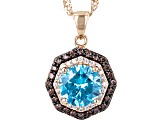 Blue, Brown, And White Cubic Zirconia 18k Rose Gold Over Sterling Silver Pendant With Chain 3.65ctw