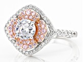 Pink and White Cubic Zirconia Rhodium Over Sterling Silver Ring 2.02ctw
