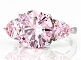 Pink Cubic Zirconia Rhodium Over Sterling Silver Ring 12.23ctw