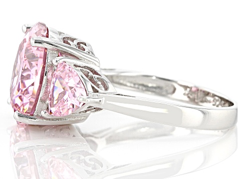 Pink Cubic Zirconia Rhodium Over Sterling Silver Ring 12.23ctw